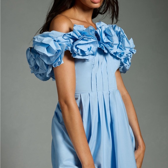 Anthropologie Light Blue Off-Shoulder Ruffle Midi Dress - Picture 4 of 6